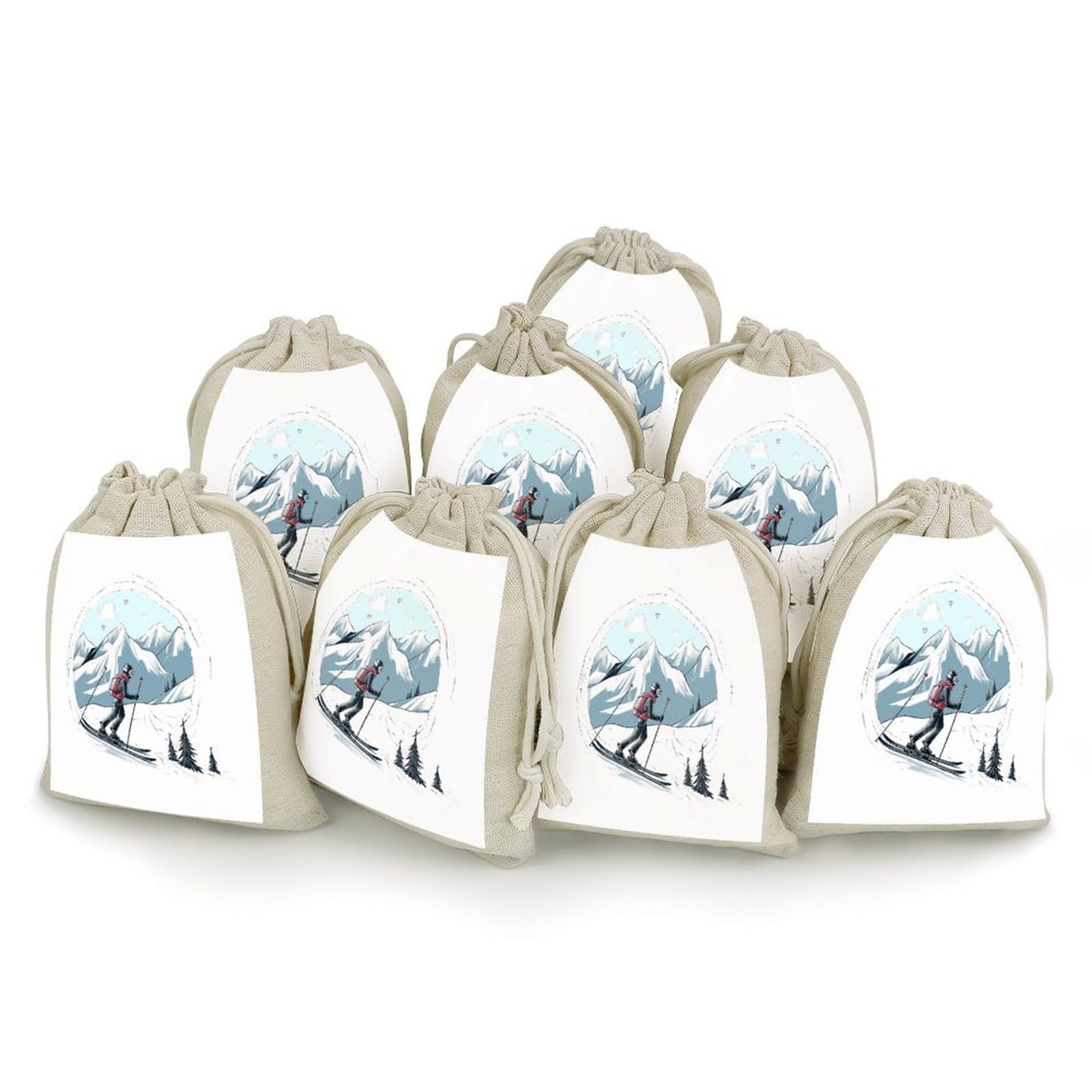 Adfgyerh Style Skiing Theme Bags With Drawstring Reusable,Jewelry Bags 4.9 X 6.7 Inch, Set Of 8,Gift Bags For Party Wedding Storage Home Supplies