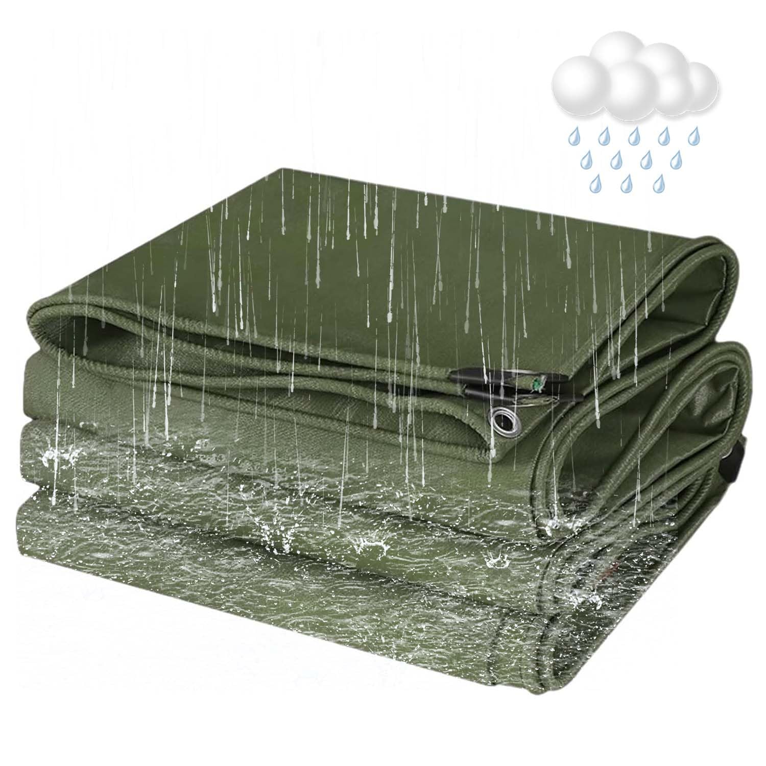 Ffsaacol Green Heavy Duty Canvas Tarp, Heavy Duty Tarpaulin Cover, Tarp Cover Waterproof With Aluminum Grommets, Rainproof Thick Tarp For Roof, Outdoor, Patio 10X13ft/3X4m