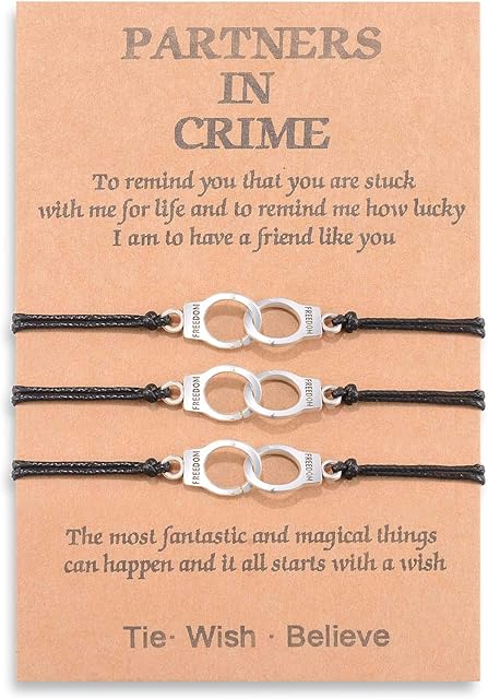 BOCHOI Partners in Crime Couples Bracelets, Handcuff Matching Friendship Bracelet for Girls Boys Women Men Best Friend Jewellery