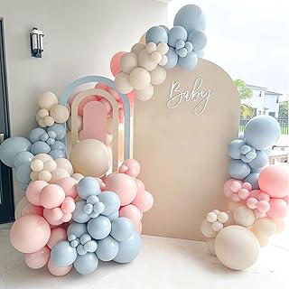 Pink Blue Balloons Arch Kit,128Pcs Pink and Blue Balloons Garland Kit with Gender Reveal Balloon Arch Garland Set,Sand Whi...