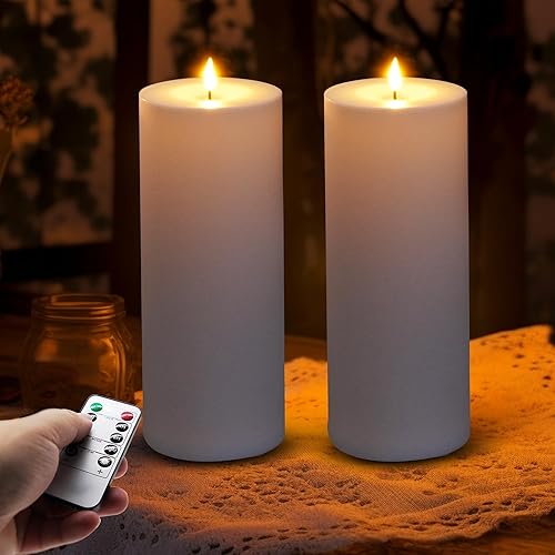 Velas grandes para exteriores de 11 x 4 pulgadas, impermeables, paquete de 2 velas sin llama, funcionan con pilas, velas LED parpadeantes con