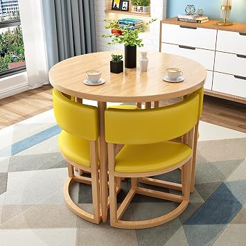 HORV Office Reception Table Small Space Dining Table Set for 4 Round Conference Room Tables 80cm Dinner Breakfast Dinette Apartment Study Balcony Kitchen Coffee Sofa Seat Office Lounge Color Yello