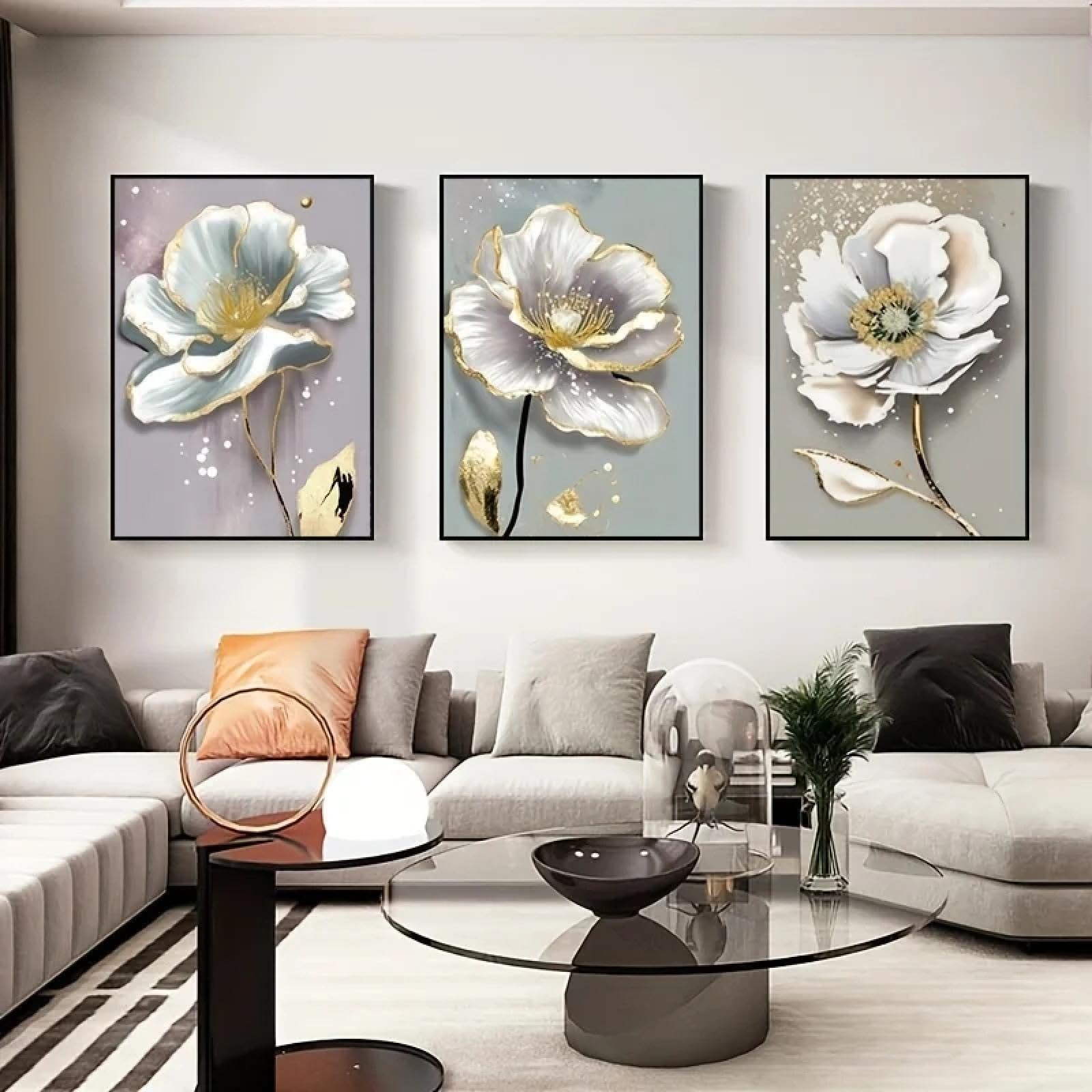 XINBAO Sztuka abstrakcyjna Splash złota farba kwiaty płótno obraz ścienny HD wydruki plakaty nordycki minimalizm do salonu dekoracja domu 80 x 110 cm x 3 bez ramy