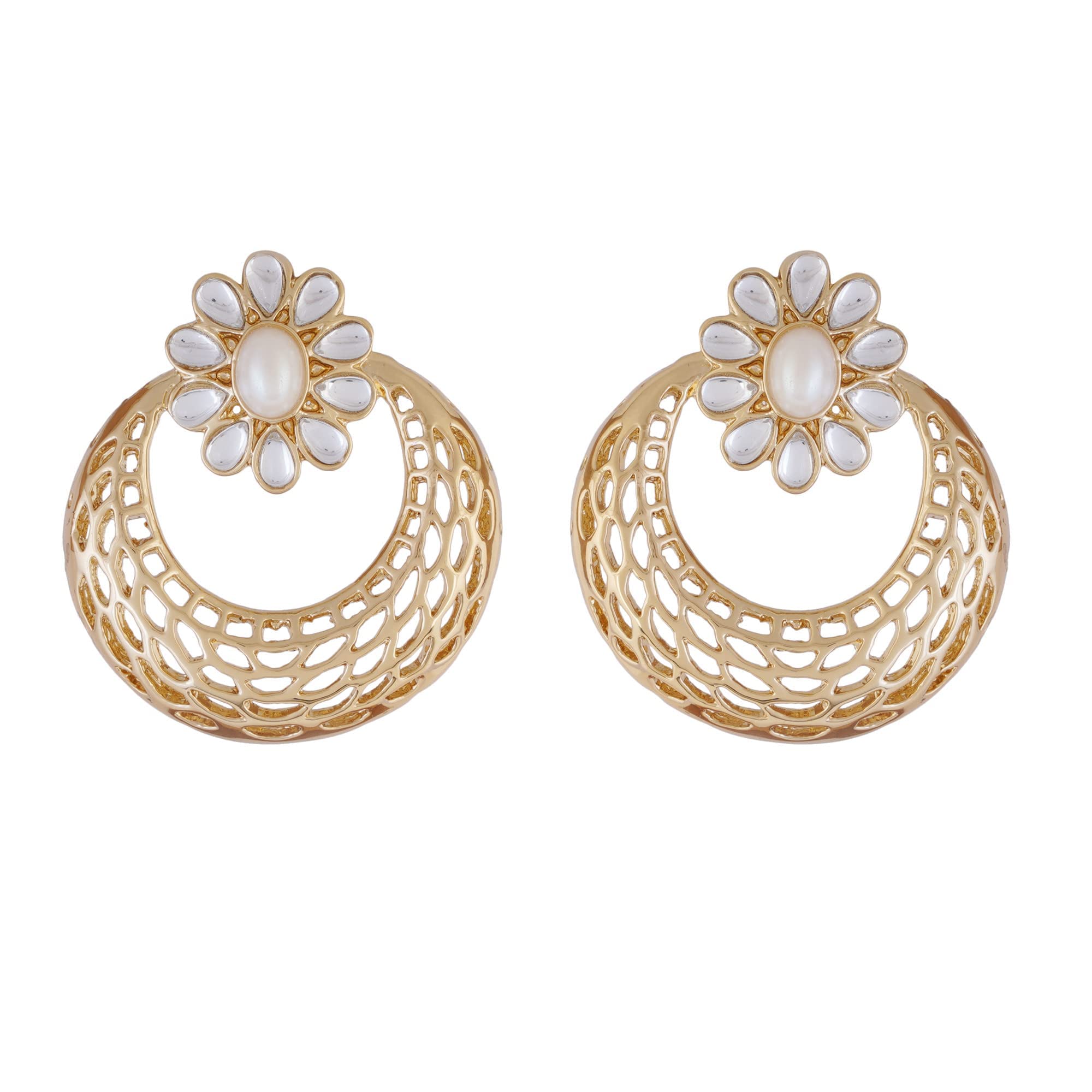 SUNDARA Jewels Flower Design Chandbali Earrings for Women - Gold Plated Big Earrings for Women Traditional, Earinging for Girls Stylish, Kundan Stones & White Pearl Hoop Earrings, earinging for women fashion (B0BSFQPDP5) Amazon Price History, Amazon Price Tracker