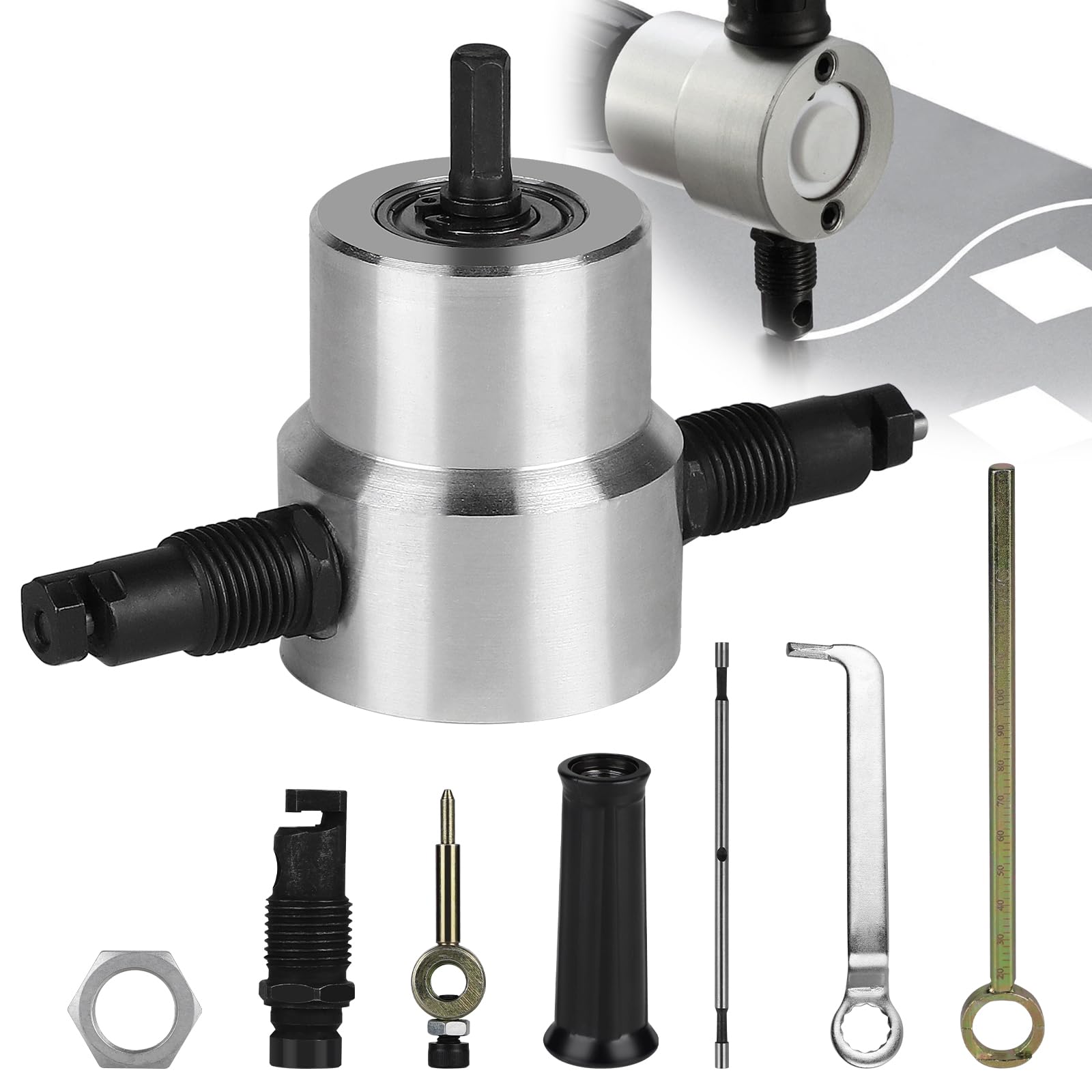 CPROSP Blechschneider für Akkuschrauber, Doppelkopf Blechknabber, Blechknapper Adjustable, Nibbler Schneidwerkzeug mit Rundschnitt Aufsatz