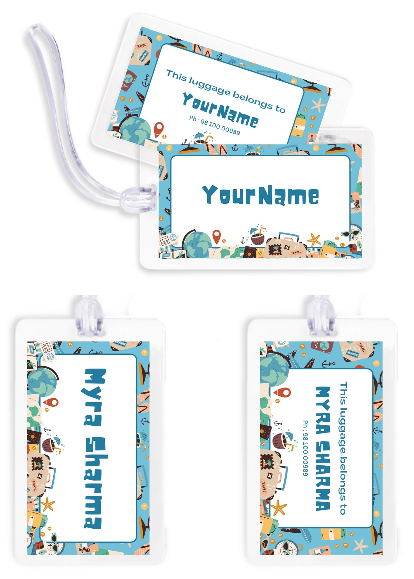 Yellow Nuts Personalized Travel Luggage Tags School Bag Name Labels Travel Id Suitcase Air Travel for Kids Girls Boys Fancy-image-38