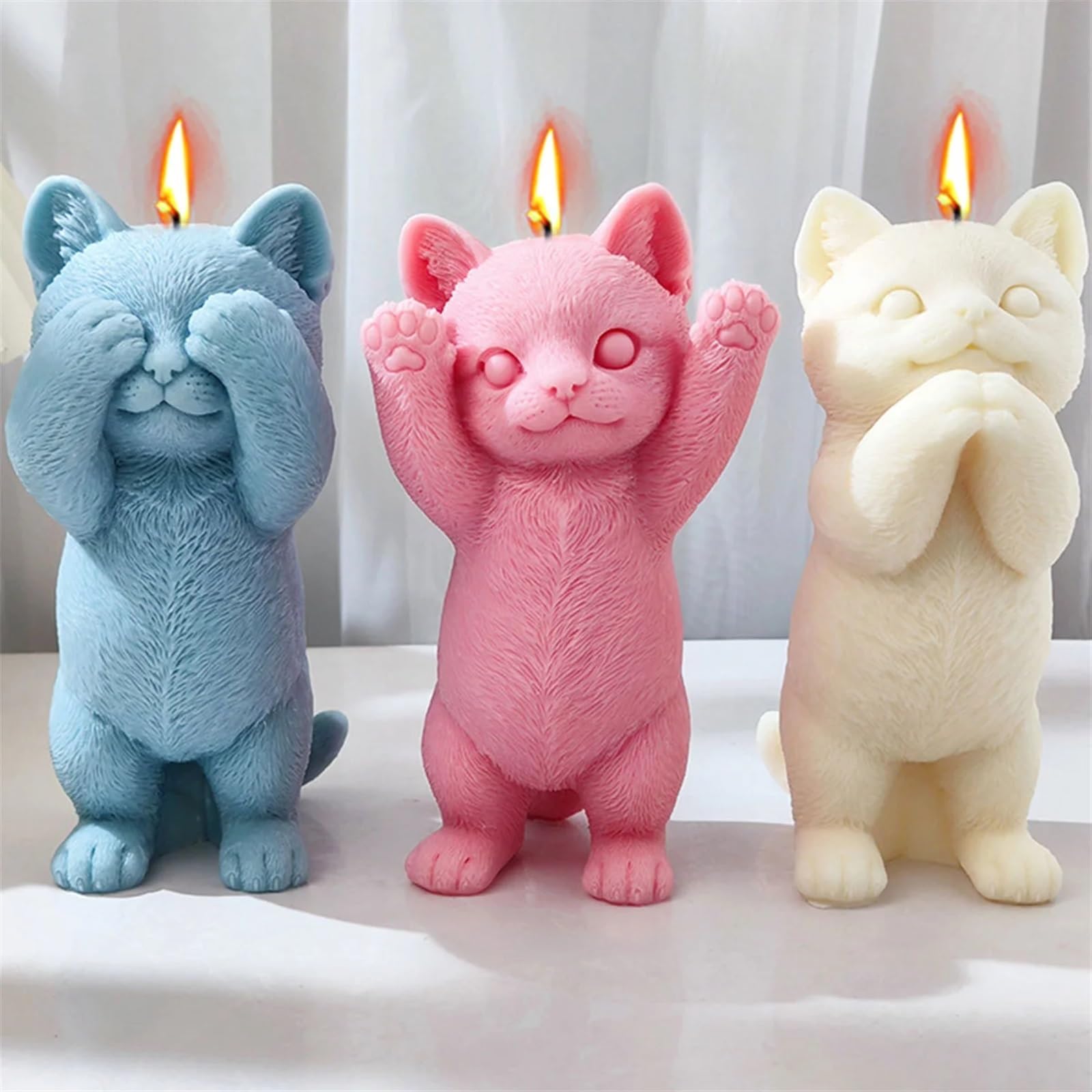 Moule à bougie en silicone en forme de chat grand et mignon, support DIY, outil fabrication résine savon pour animaux de compagnie, moule pour gâteau chocolat, poupée plâtre (A)
