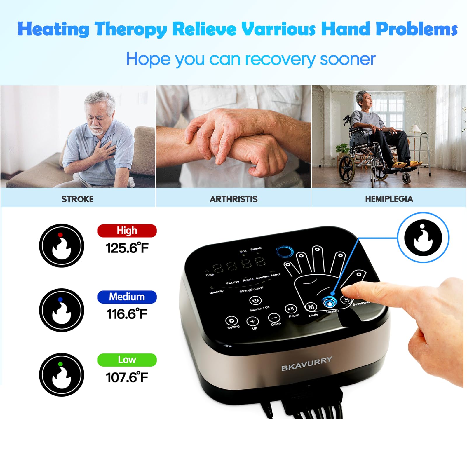 KWYBOW Rehabilitation Robotic Gloves Heated,Memory Function Rehab Physical Recovery Equipment for Stroke Cerebral Palsy