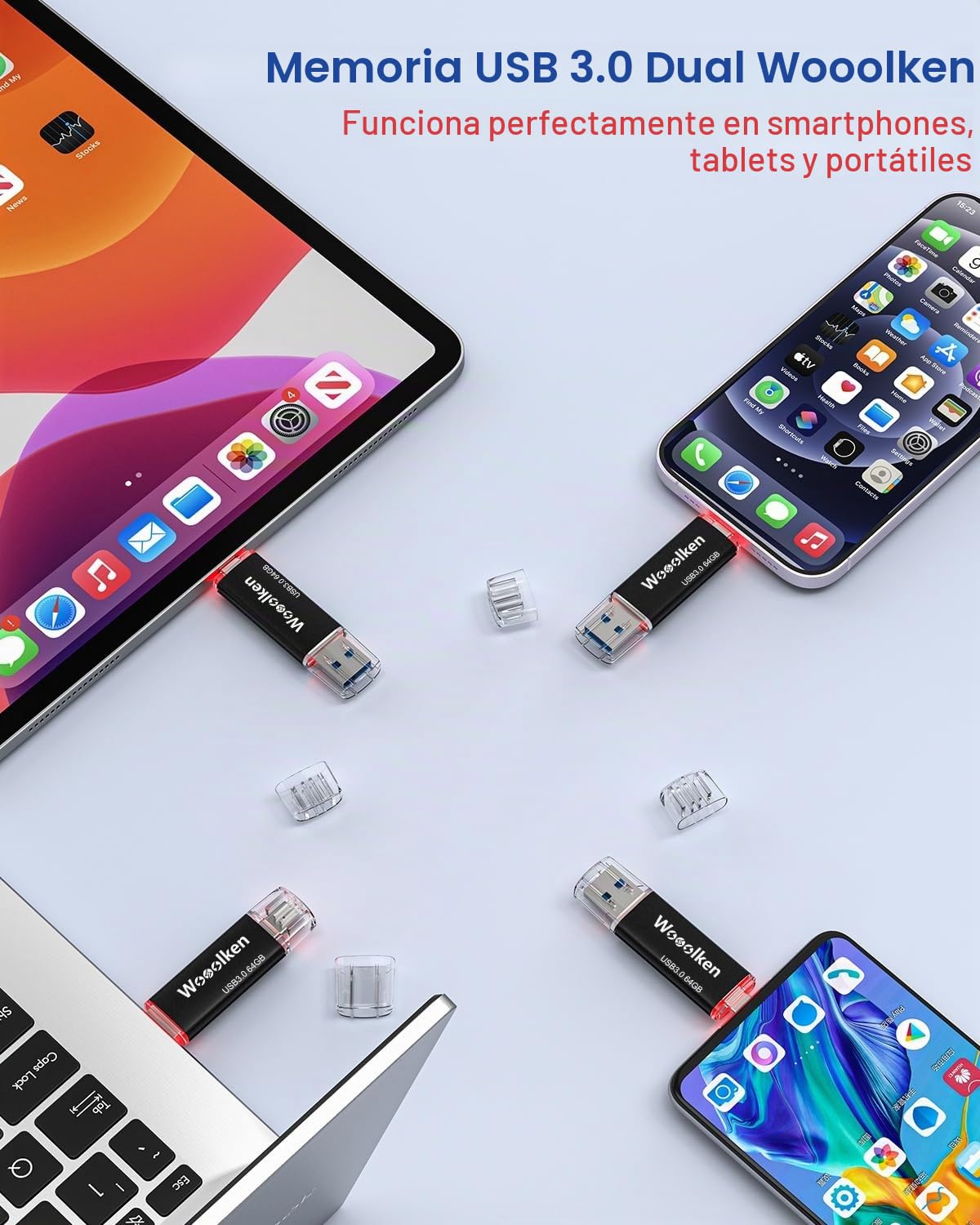 Memoria USB 3.0 Tipo C 64GB,Wooolken Pendrive USB C 2 en 1, Paquete de 5 | Almacenamiento Externo para Android, Windows, MacBook, PC y Tablets, U Disco OTG Flash Drive