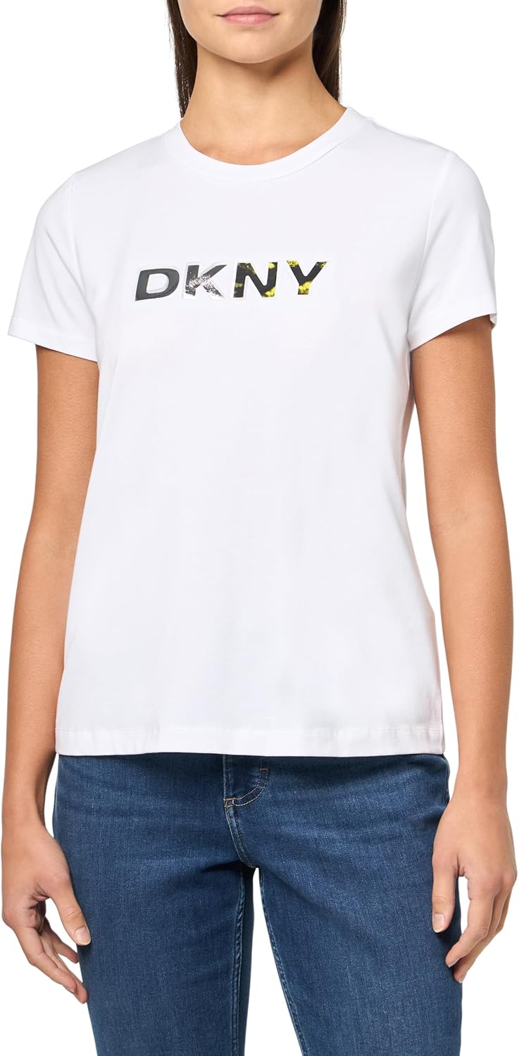 DKNY Womens Lounge Cotton Stretch Logo Tee Knit Top