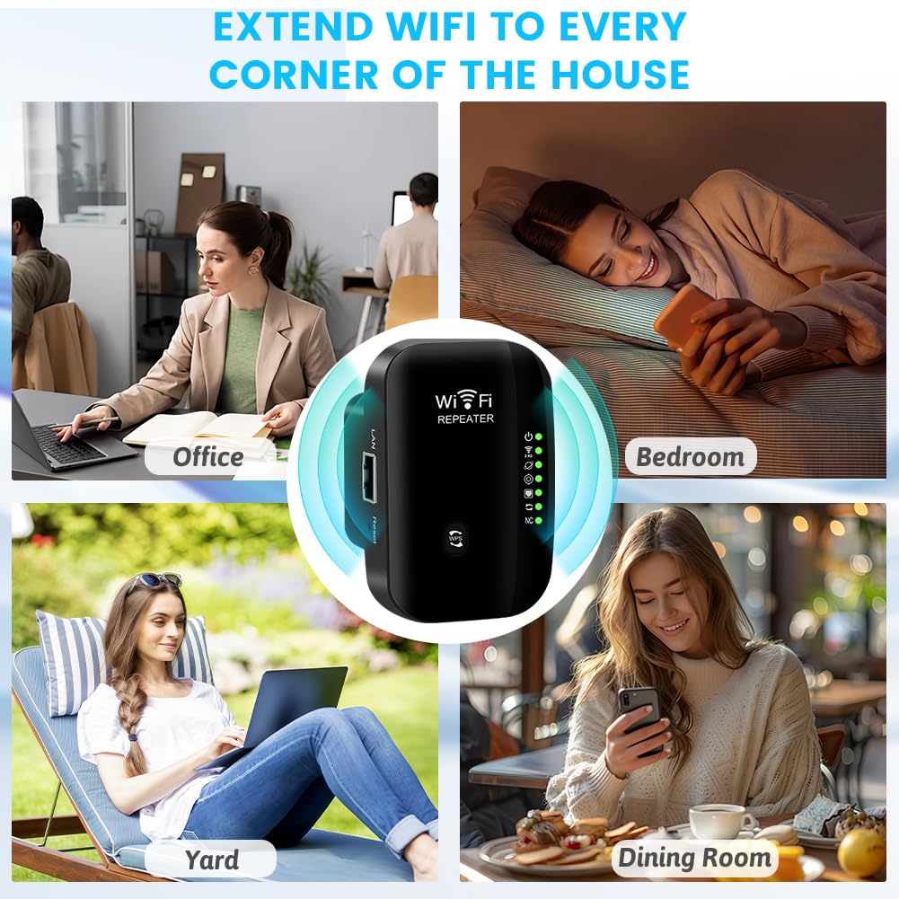 Flintronic Repeater WiFi, 2,4 GHz WiFi Extender, potężny wzmacniacz WiFi obejmuje do 20 urządzeń, bezprzewodowy wzmacniacz sygnału sieciowego, zakres wzmacniacza WiFi z portem Ethernet