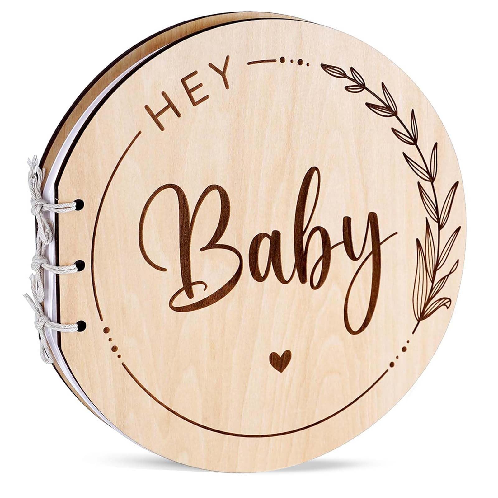 35 Pages Baby Shower Guest Book, Wooden Baby Memory Book, Signing Book for Baby Shower Guest Book Baby, Baby Message Book