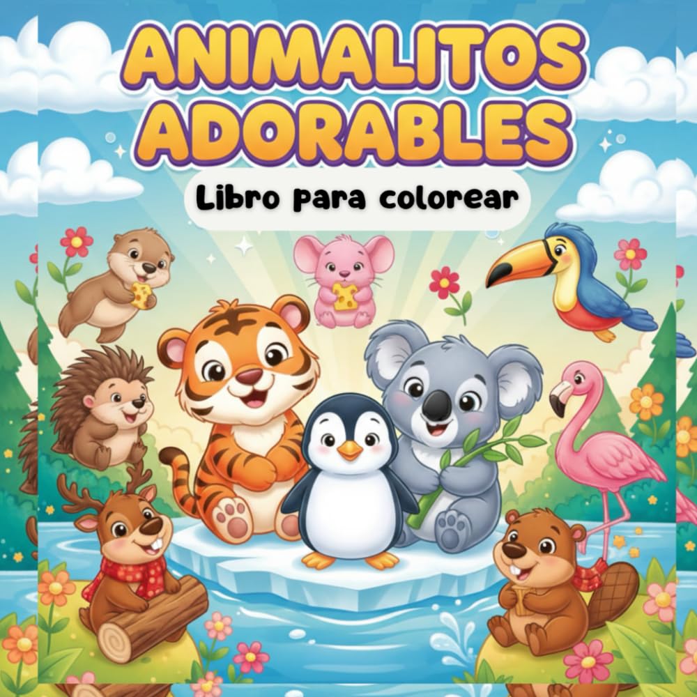 Animalitos adorables libro para colorear: Colorea animales bebés adorables en estilo infantil para todas las edades – 45 dibujos fáciles y perfectos para niños