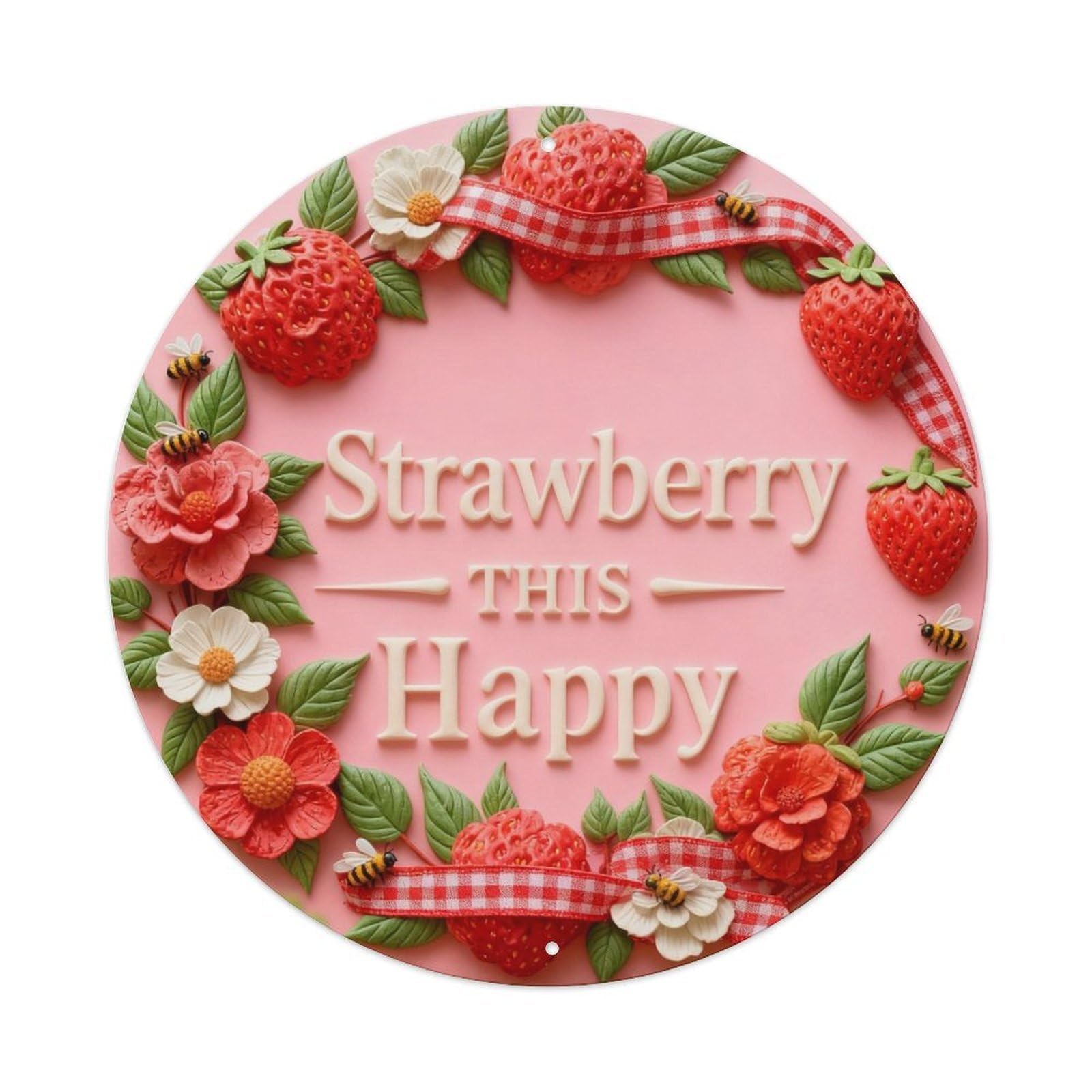 Strawberry Happy Metal Tin Sign Plaque