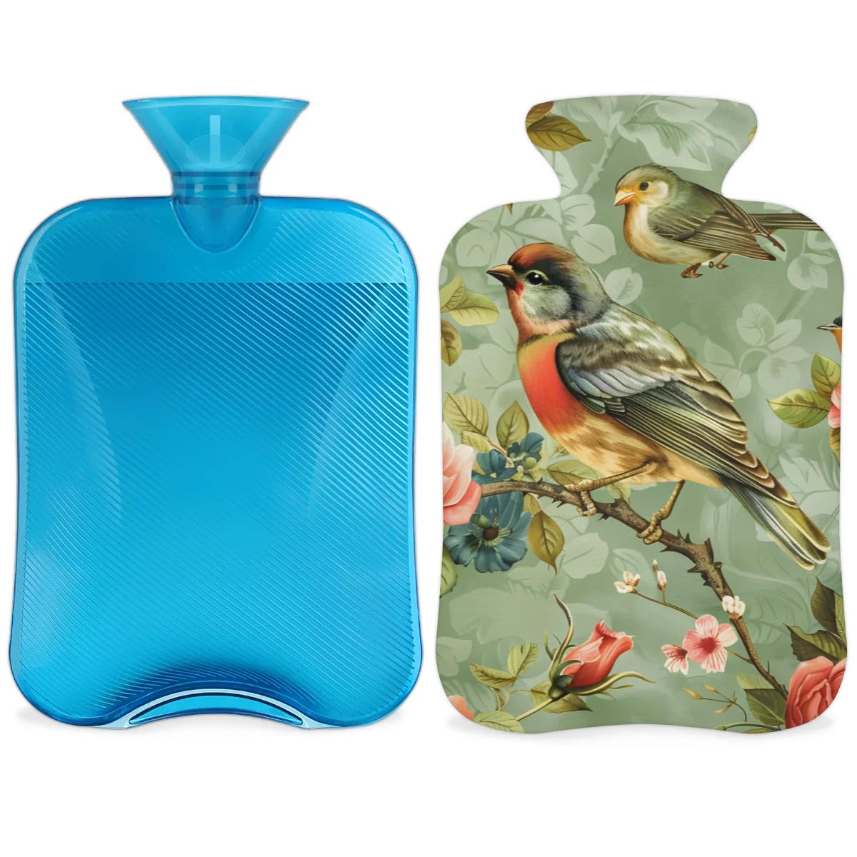 Hot Water Bottle with Soft Cover,2L Fantastic Bird Hot Water Bag for Hot and Cold Compress, Hand Feet Warmer, Rubber Hot or Cold Water Bottle Halloween Christmas Decorations
