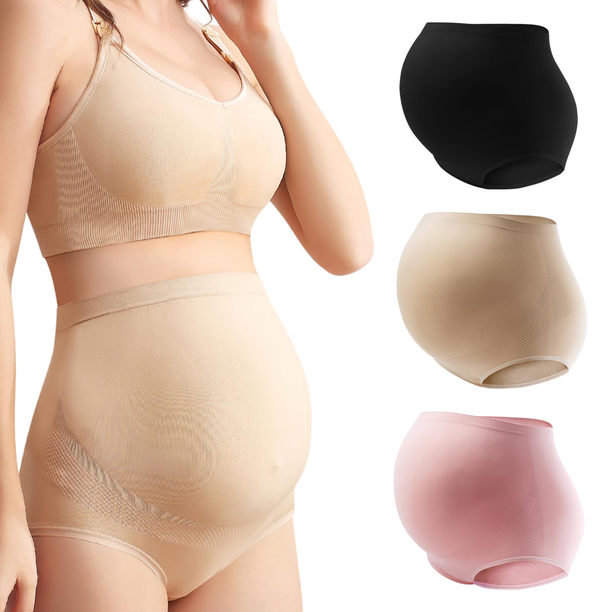 Photo 1 of Mama Plus Women’s Maternity Underwear Over Bump High Waist Seamless Briefs Soft Stretch Pregnancy Panties (Multicolor-A 3 Pack M)
