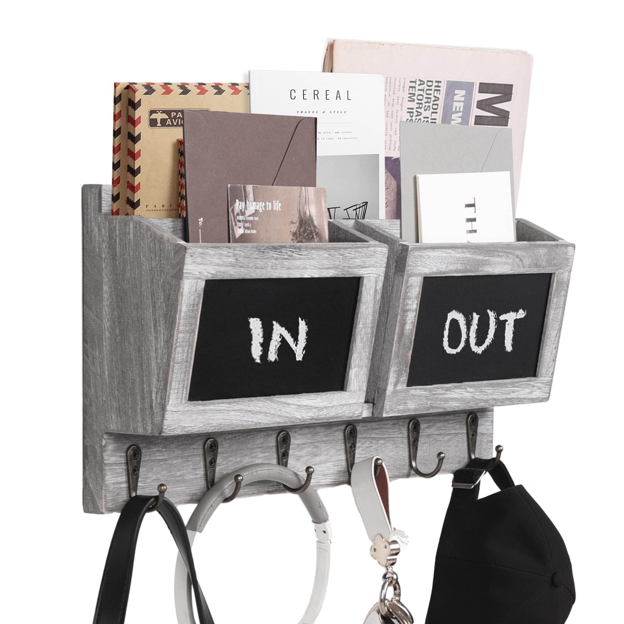 Photo 1 of AISIDERK Key Holder for Wall, Rustic Mail Sorter Organizer Key Hooks Holder with 6 Key Hooks, 3 Slots Mail Holder Organizer Hanging Key Rack for Entryway Home Decor