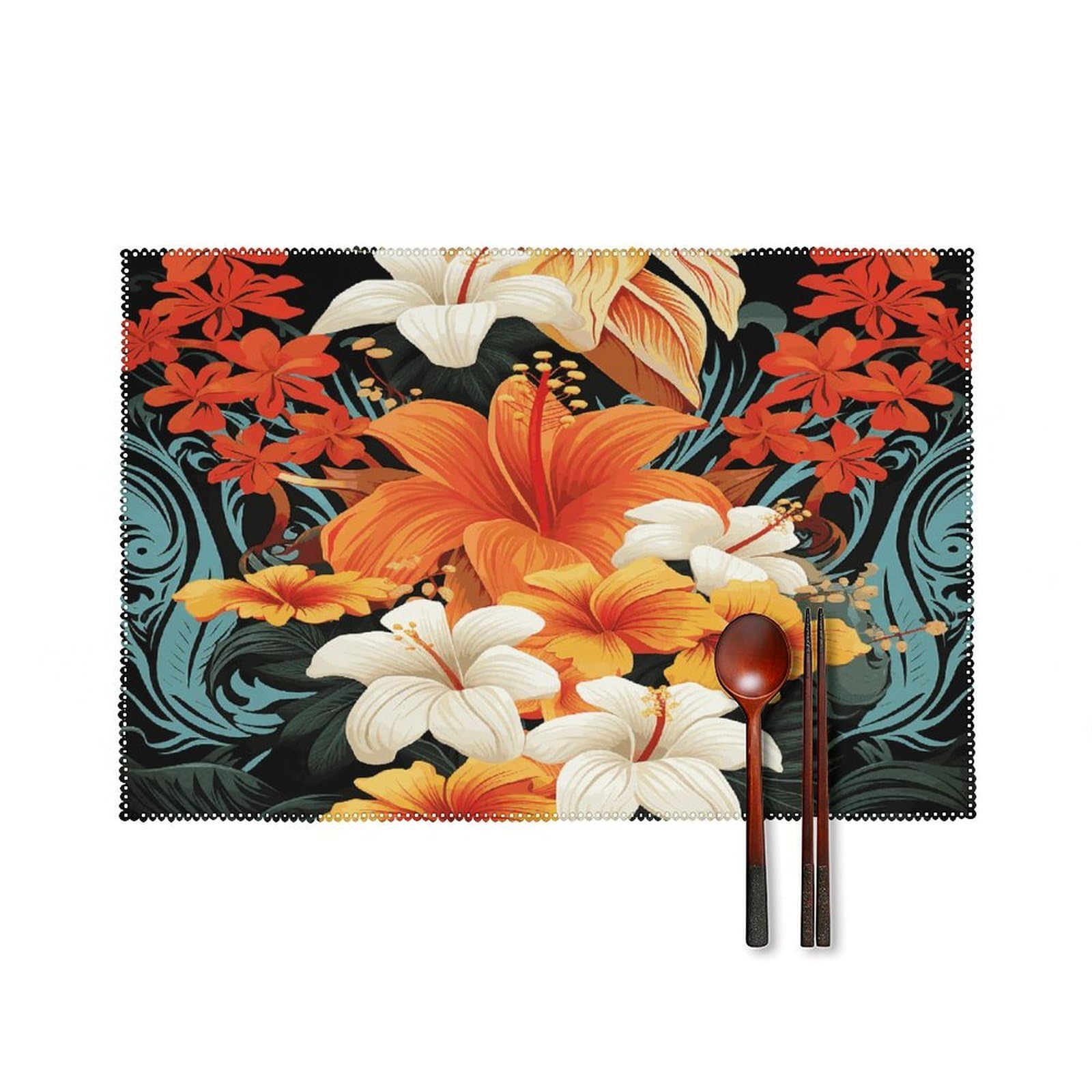 Fodpand Style Flowers And Hawaiian Placemats Set Of 4 Place Mats Table Mats