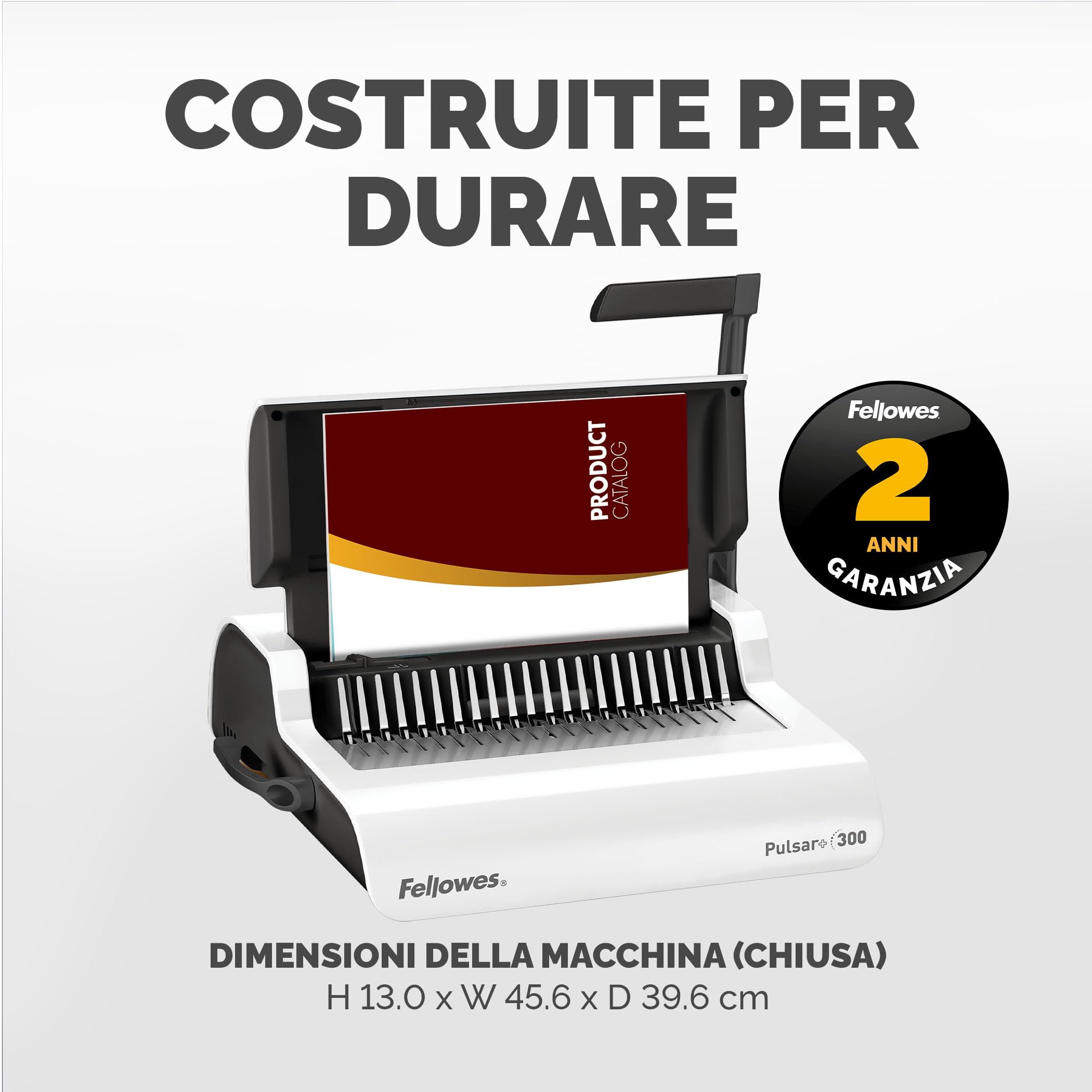 Fellowes Pulsar+ Rilegatrice manuale – Perfora 20 fogli A4 – Rilega 300 fogli – Include 10 copertine trasparenti – Ideale per casa e piccolo ufficio