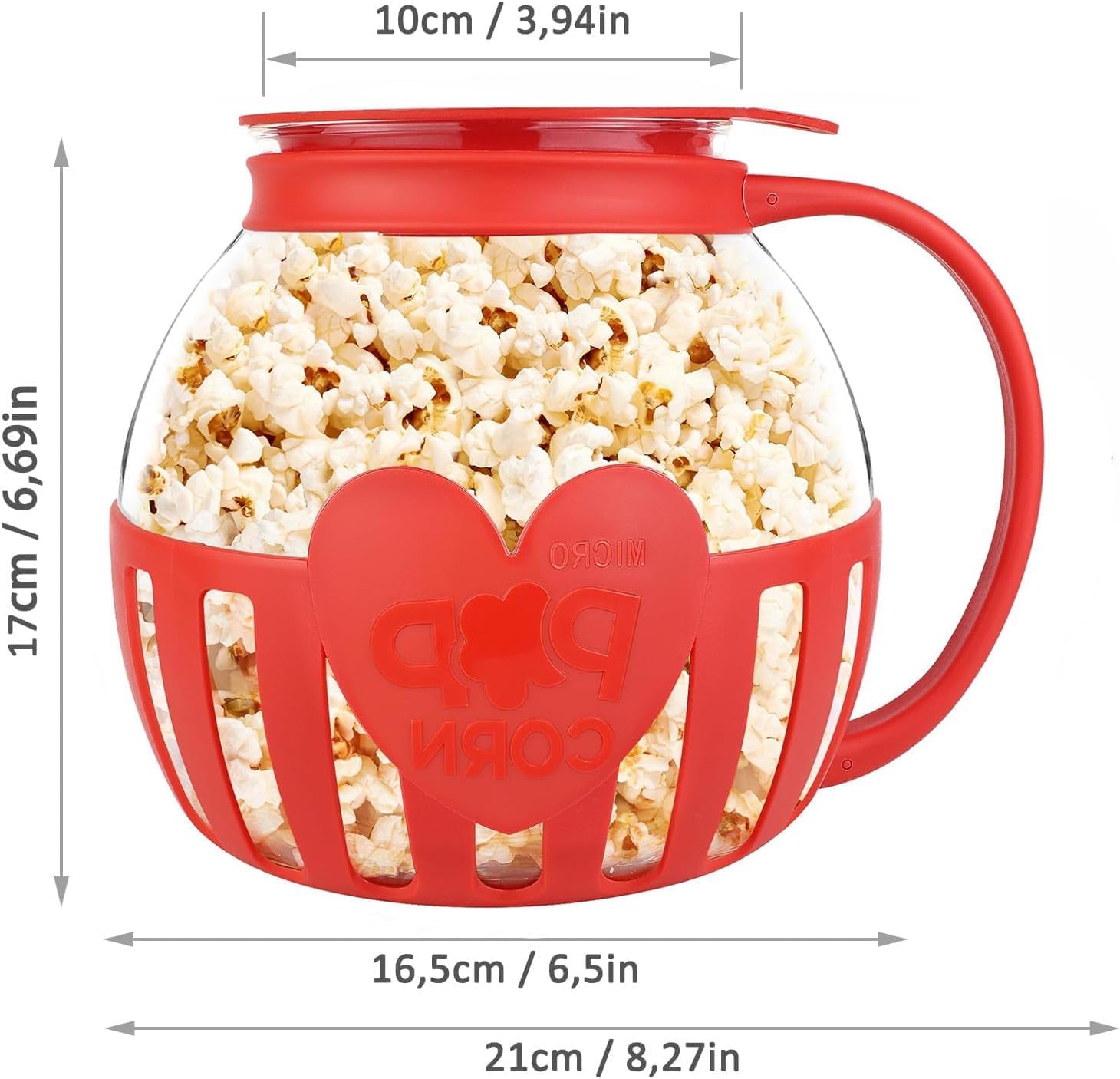 Maszyna do popcornu do kuchenki mikrofalowej, maszyna do popcornu ze szkła borokrzemowego, nadaje się do mycia w zmywarce, idealna na spotkania, imprezy, pikniki, czerwona
