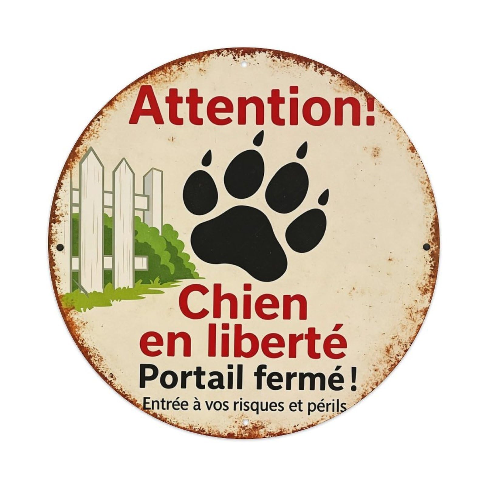 Attention Chien En Liberte Portail Ferme Metal Tin Sign Plaque