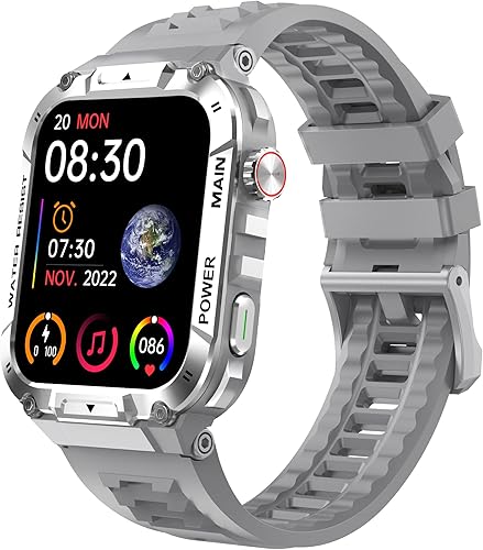 Hvlgmrc Reloj inteligente militar para hombre de 1.96 pulgadas para deportes al aire libre con respuestahacer llamadas, reloj de fitness, oxígeno en