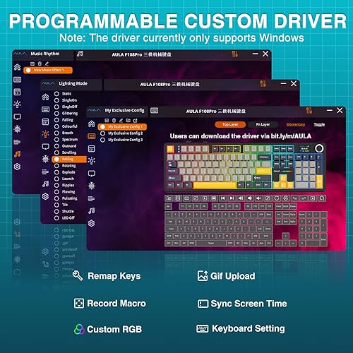 Miniatura 9 de AULA F108 PRO - Teclado mecánico inalámbrico con pantalla y perilla, teclado para juegos intercambiable en caliente con batería de 8000 mAh