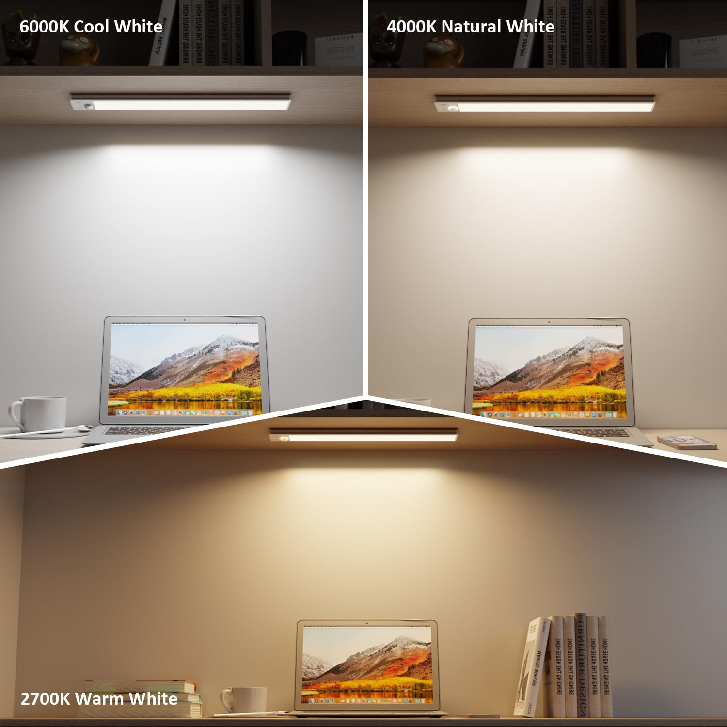 GLUROO Oświetlenie szafki LED z czujnikiem ruchu 30CM, 3 kolory przyciemniane oświetlenie szafki, akumulator USB C, oświetlenie pod szafką kuchenną do szafy, schody
