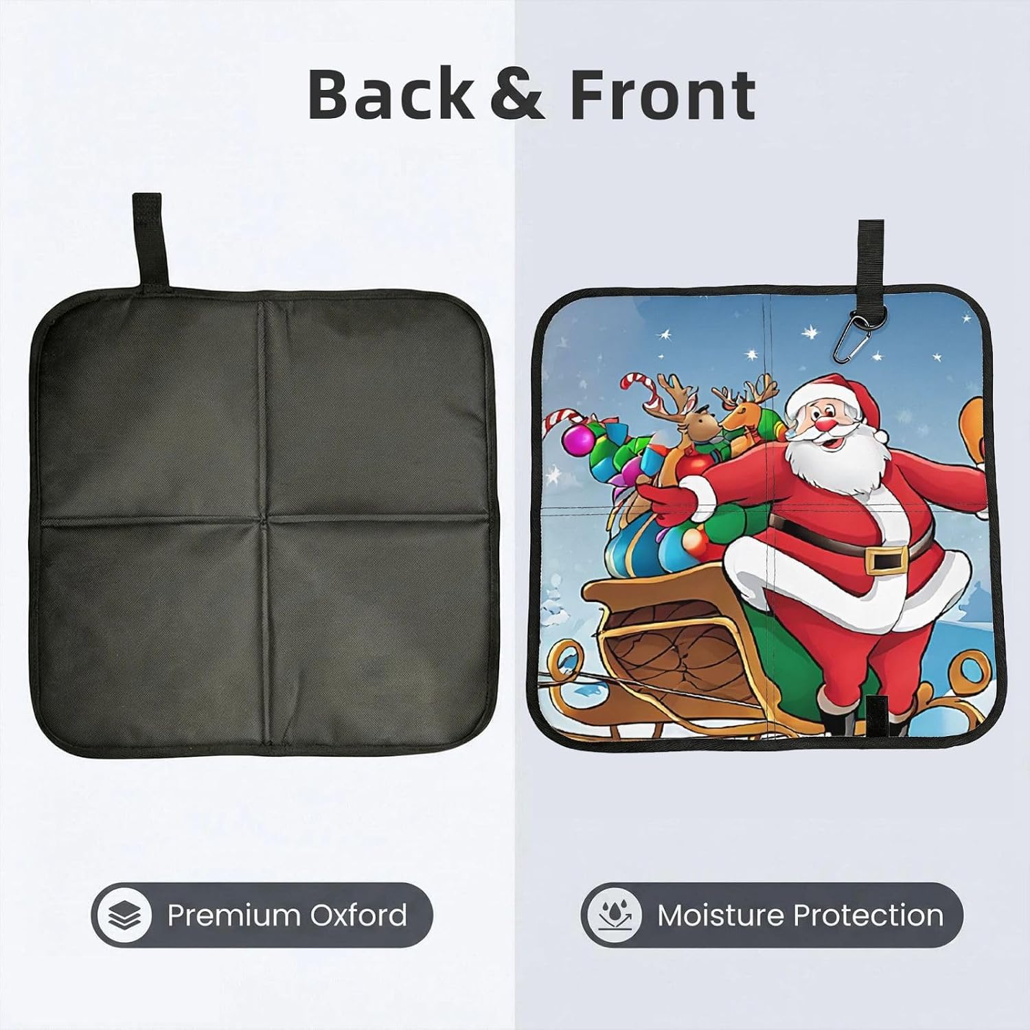(Merry Christmas Print) Sitting Pad Foldable Seat Cushion Lightweight Camping Seat Mat with Hook for Outdoor Hiking Picnic Camping