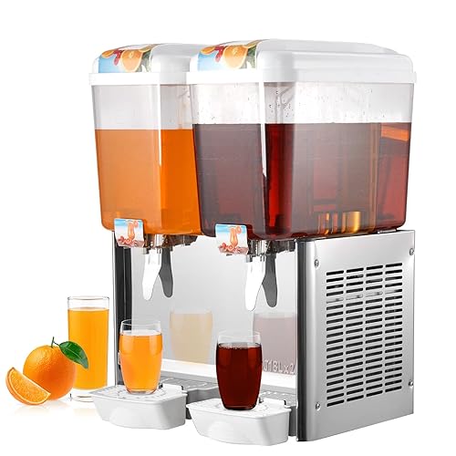 Towallmark 2 Tanks Dispensador de jugo comercial de 9.5 galones, 36 L, 18 litros por tanque, dispensador de bebidas de té helado de grado