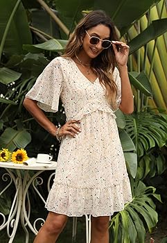 Manydress Women's Summer Floral Print V Neck Casual Mini
