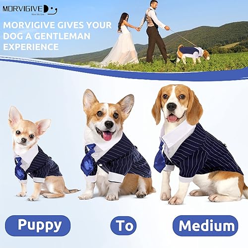 Miniatura 4 de Camisa formal de esmoquin a rayas para perro, traje de mascota con pajarita para boda, fiesta, cumpleaños, trajes de perrito caballero, disfraz de