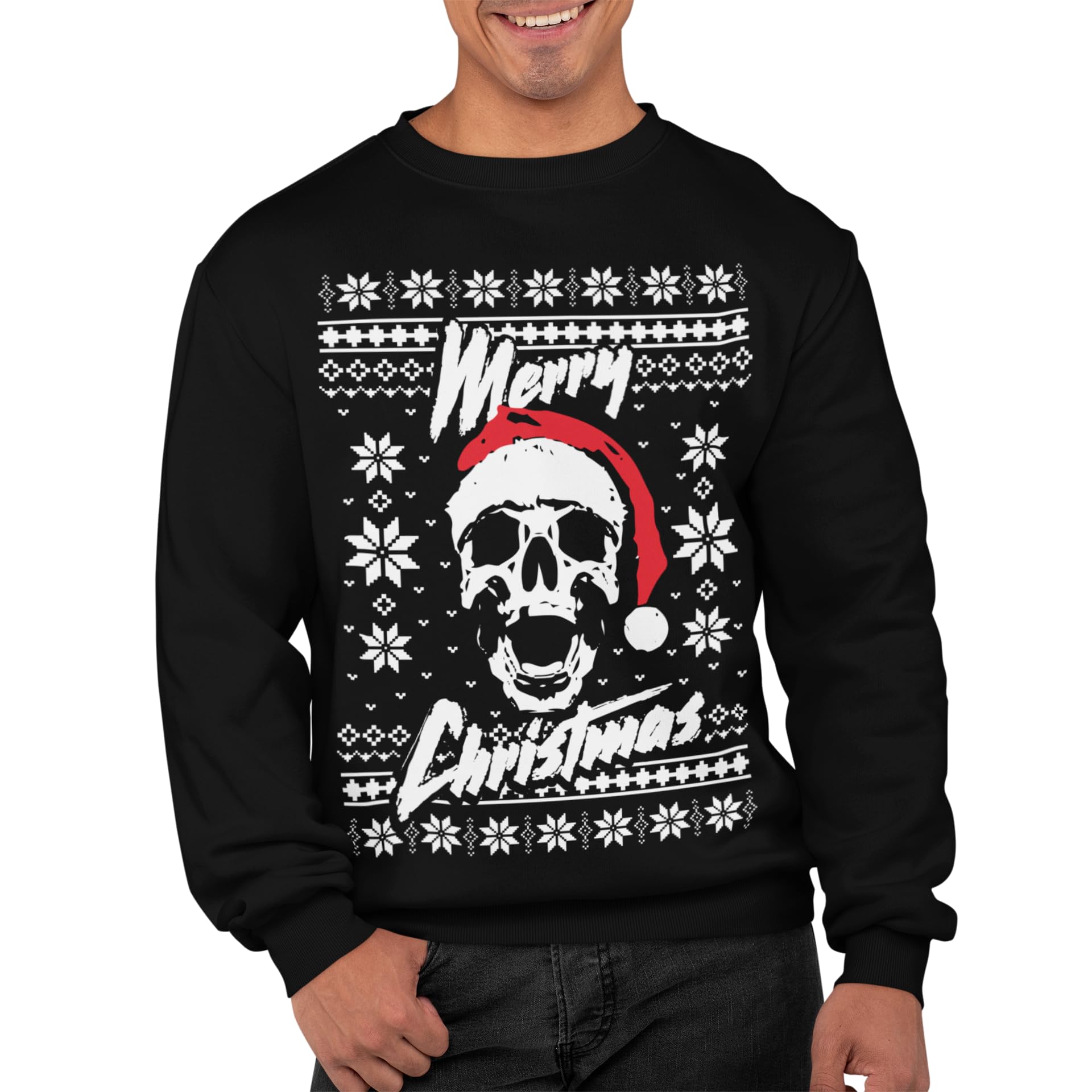 Graphic Impact Unisex Black Funny Vintage Retro Santa Skull Ugly Christmas Sweaters Xmas Jumpers (, Xxlarge)