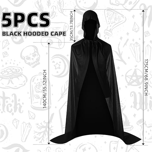 Miniatura 3 de Janmercy 5 unidades de capa negra de Halloween para adultos con capucha, unisex, capa con capucha, bata para mujeres y hombres, cosplay, fiesta de