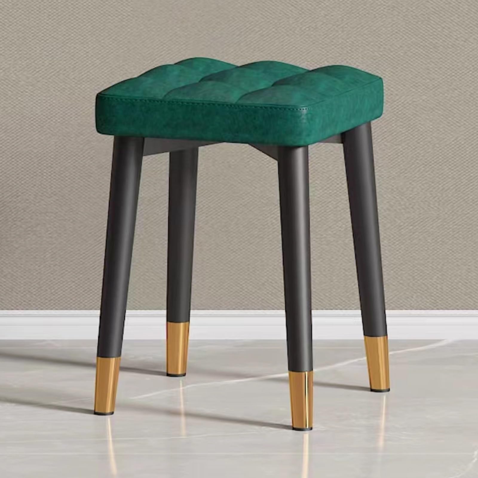 Stylowy zielony stołek toaletkowy – tapicerowana ławka do makijażu i krzesło do sypialni miękki amortyzowany stołek biurkowy o wysokości 45 cm, wytrzymały, pojemność 136 kg, idealny do przebieralni