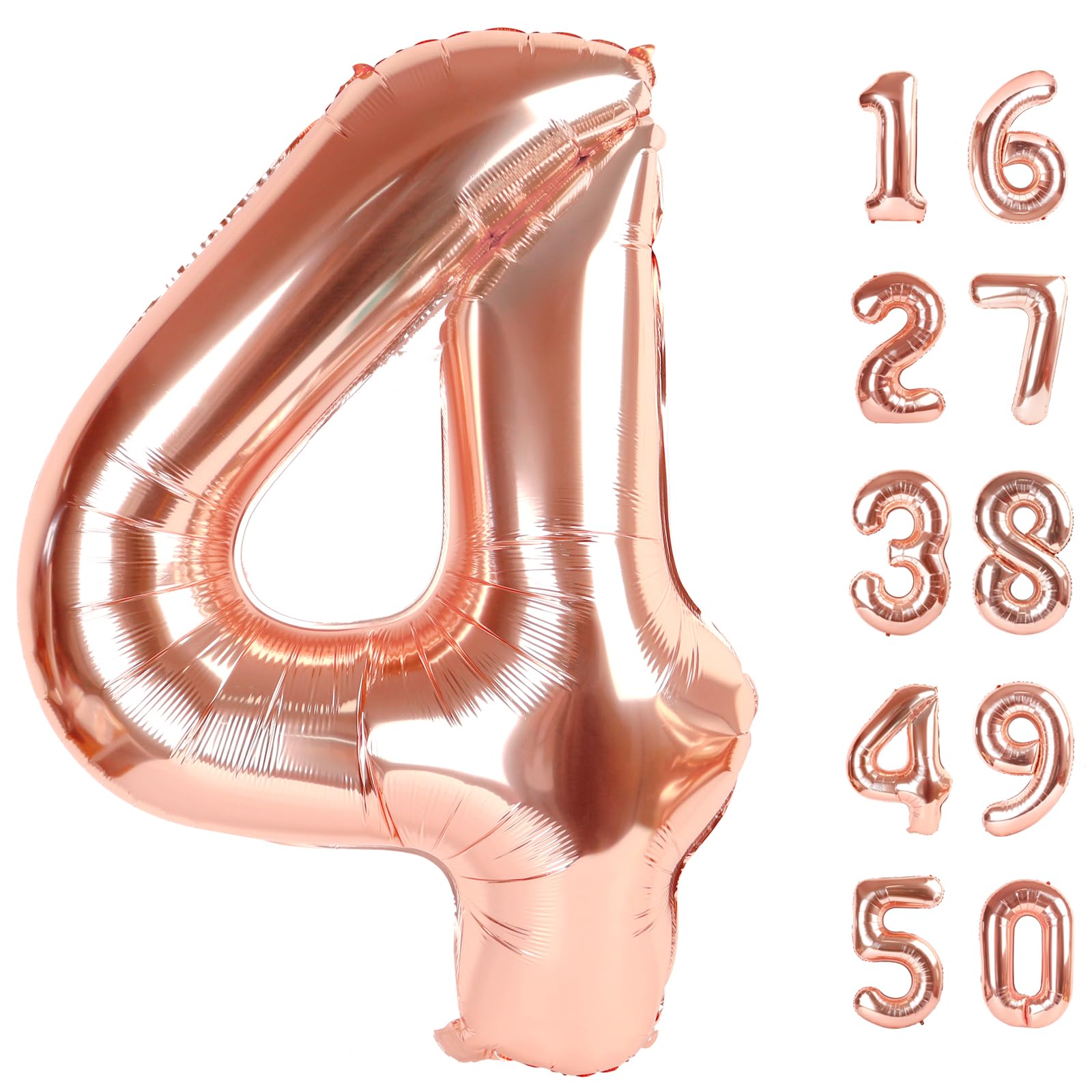 Kelfuoya Rose Gold Number 4 Balloon Giant 40 Inch Foil Mylar Helium Birthday Party Anniversary Decorations - main product image