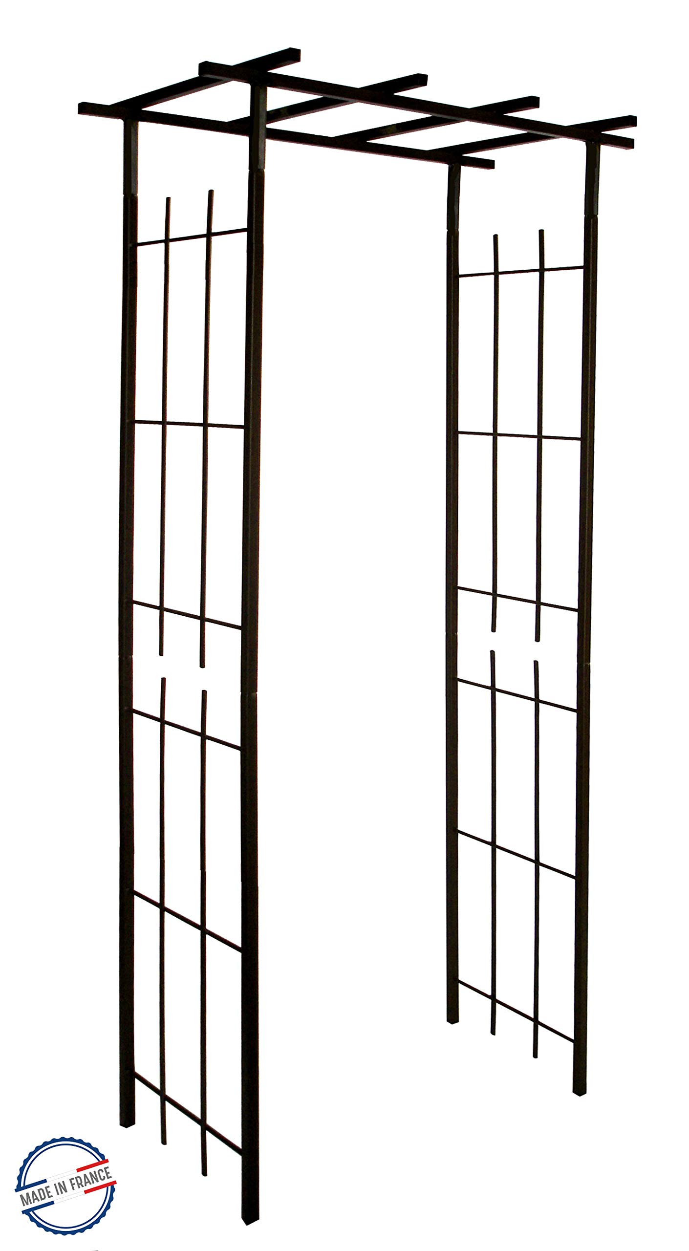 Pérgola de hierro envejecido Louis Moulin con acabado artesanal marrón chocolate