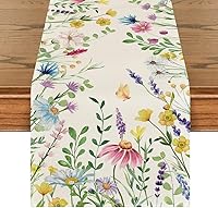 Artoid Mode Daisy Eucalyptus Lavender Floral Table Runner 13x72 Inch - Spring Summer Kitchen Dining Decor