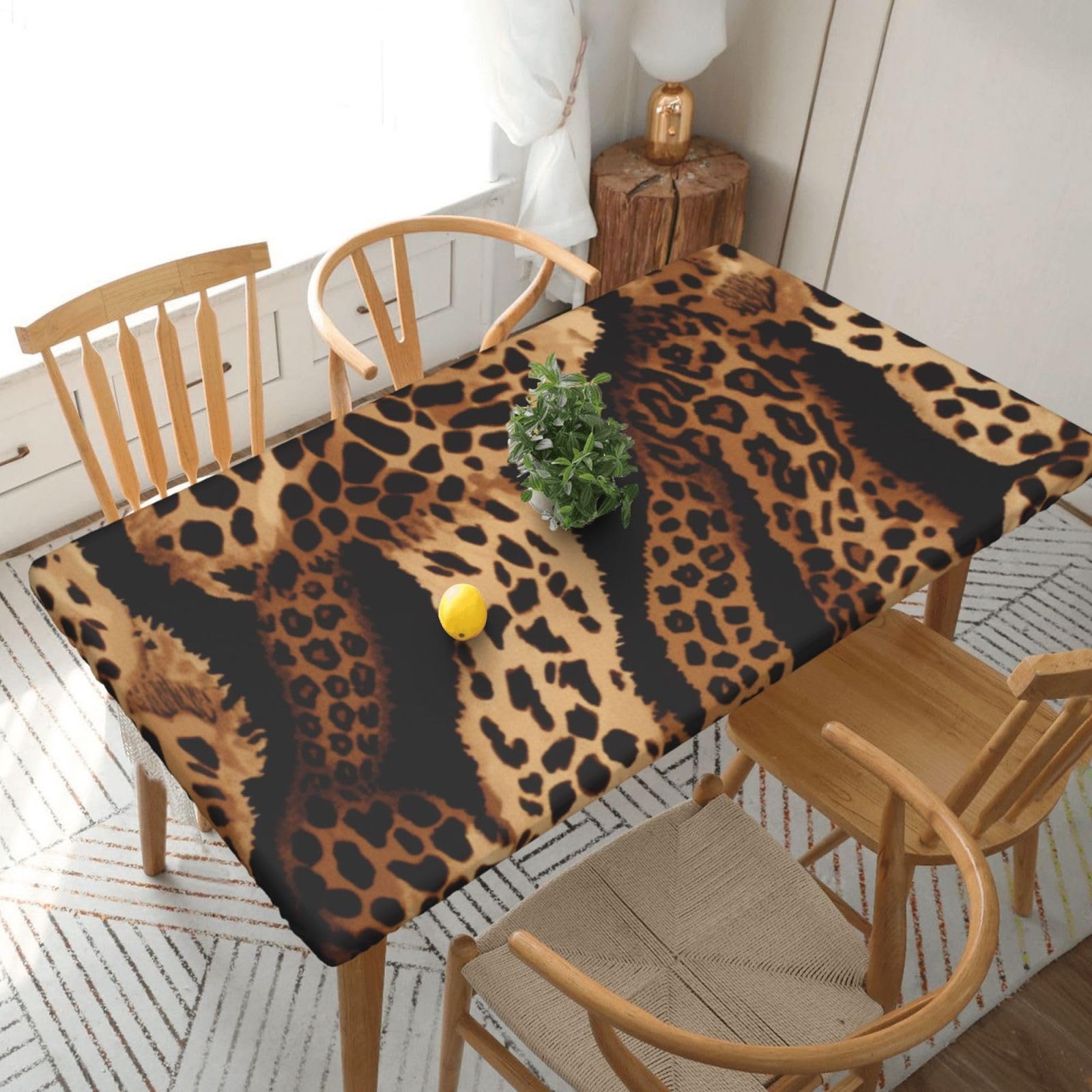 WPKJU Leopard Pattern Printed Tablecloths 5ft Rectangular Table Covers Washable Polyester Decorative Table Cloth for Dining Table Picnic Wedding