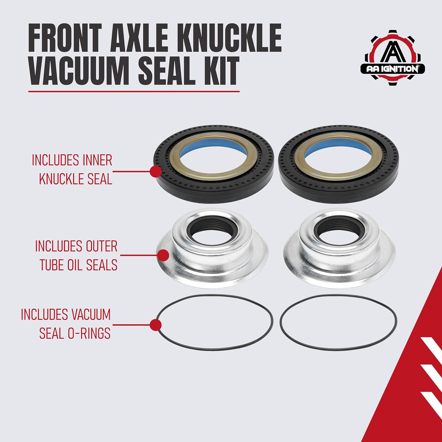 Front Axle Knuckle Vacuum Seals, Hub O-Rings and Tube Dust Seals Kit 6pcs by AA Ignition - Fits Ford - 2005-2019 Super Duty F250, F350, F450, F550 with Dana Super 60 - Replaces 2017426, 2014835, 54983