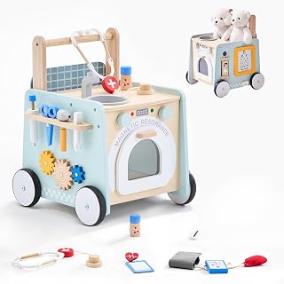 Lauflernwagen Holz mit Doktor-Spielzeug