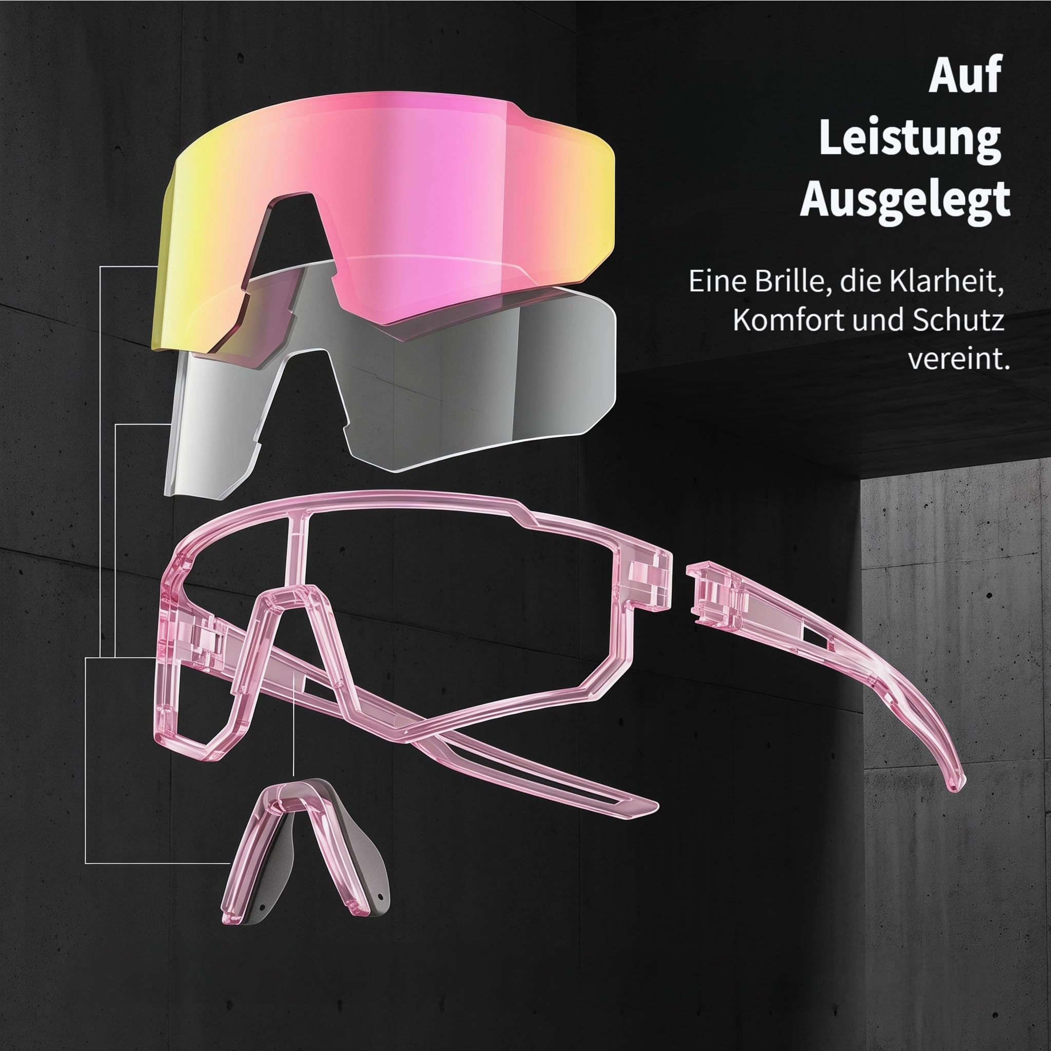 Generisch Rosa Selbsttönend Fahrradbrille, Photochromatische UV400, Fahrradbrille Herren, Schnelle Brille Damen, Sportsonnenbrille Radsport Radfahren für Radfahren Laufen Baseball Mtb