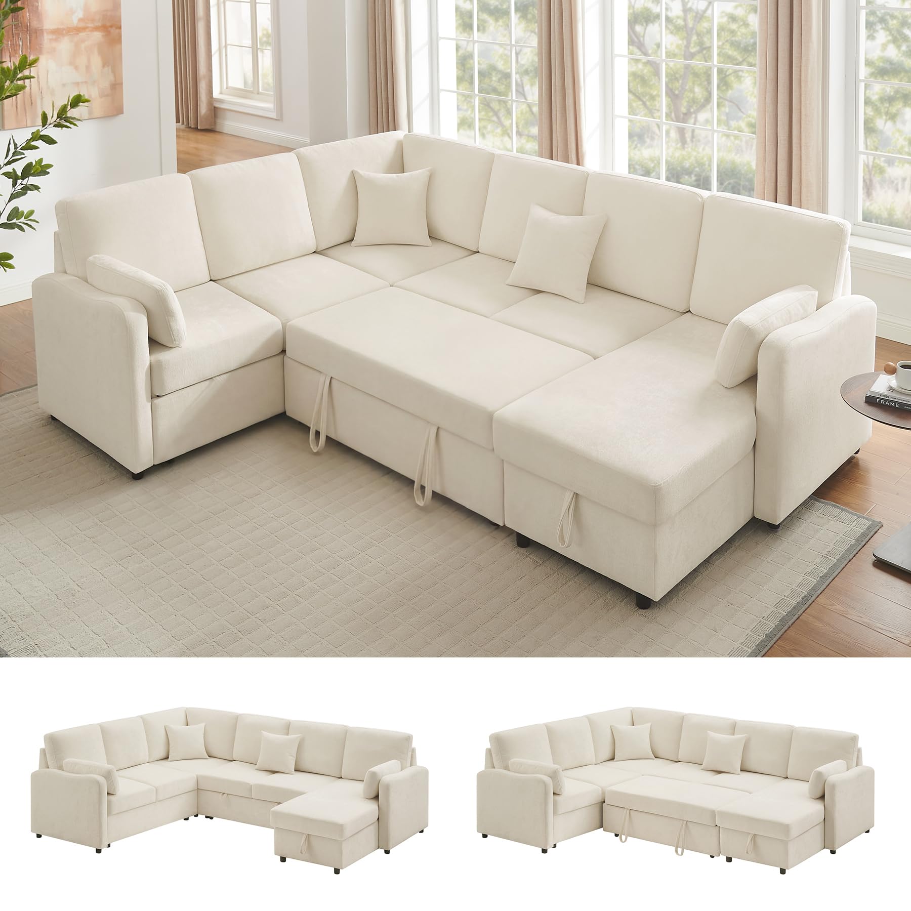 Arcrinte 112'' U Shaped 7 Seater Sectional Sleeper Sofa