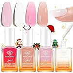modelones Nail Strengthener Kits Milky White Glitter Pink Nude Nail Polish Sets Nail Repair for Damaged Nails Strengthener and Growth for Thin Weak & Damaged Nail Care Kit for Women 4 Pcs Gifts Sets
