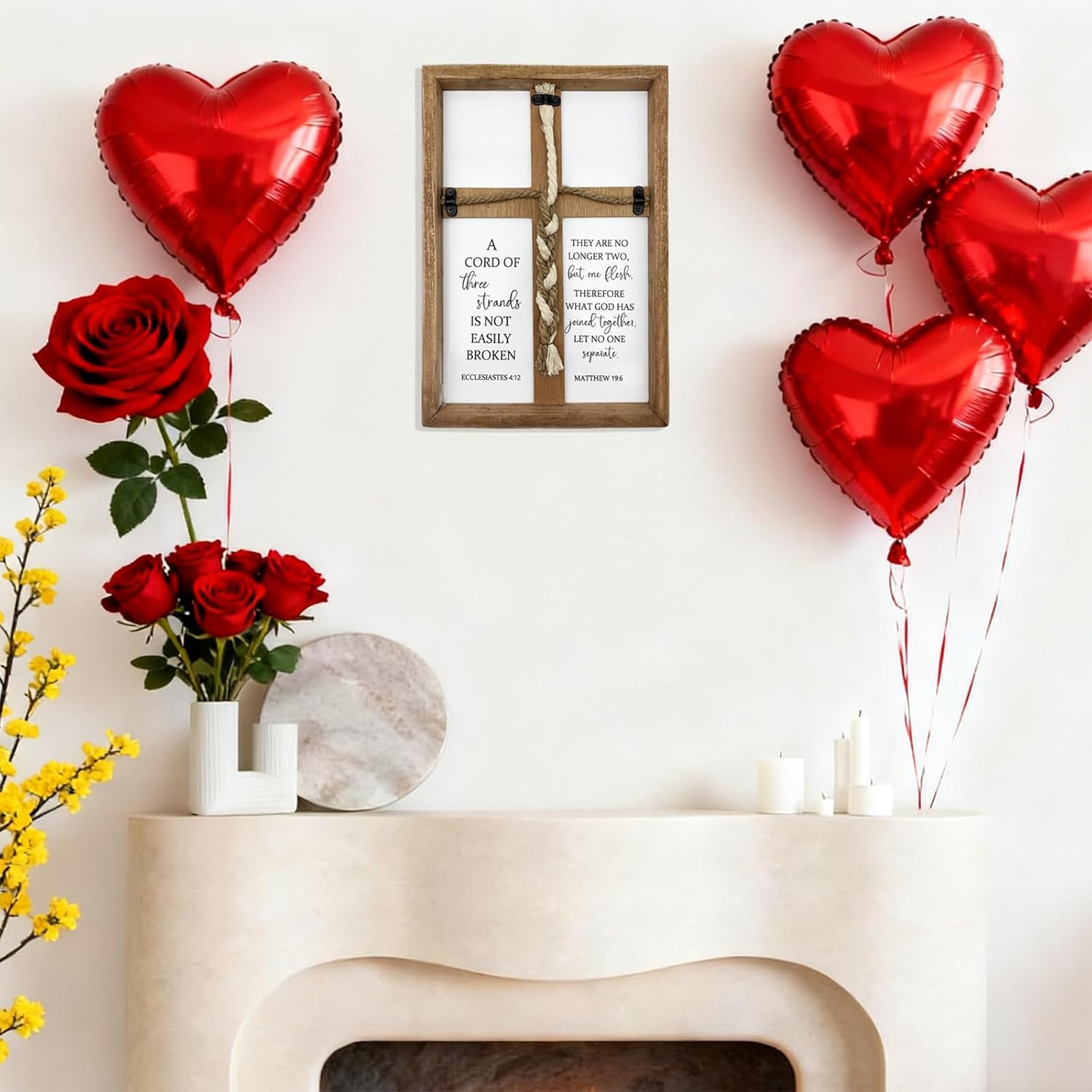 A Cord of Three Strands Wedding Sign Tie God's Knot Three Strands Braid Wall Decor Cross to Braid for Wedding Ceremony Ideas Gift for Couple Christians Symbolic of Unity 15"X10"(Brown)