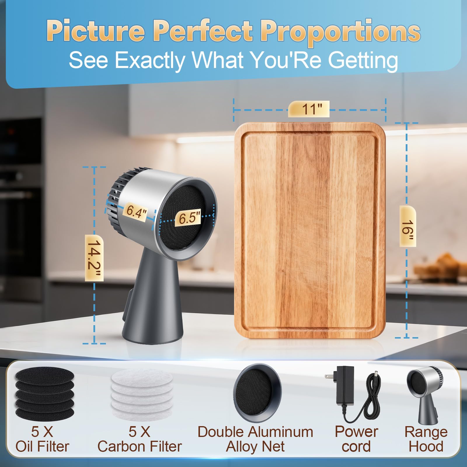 Hotte aspirante portable, ventilateur d'échappement de cuisine avec 3 vitesses, grande collecte d'huile et faible bruit, hotte sans conduit avec filtre en aluminium amovible pour casserole chaude