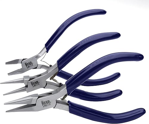 The Beadsmith Juego de alicates de 3 piezas El kit incluye nariz de cadena, punta redonda y cortador a ras con cuchillas de carburo de tungsteno
