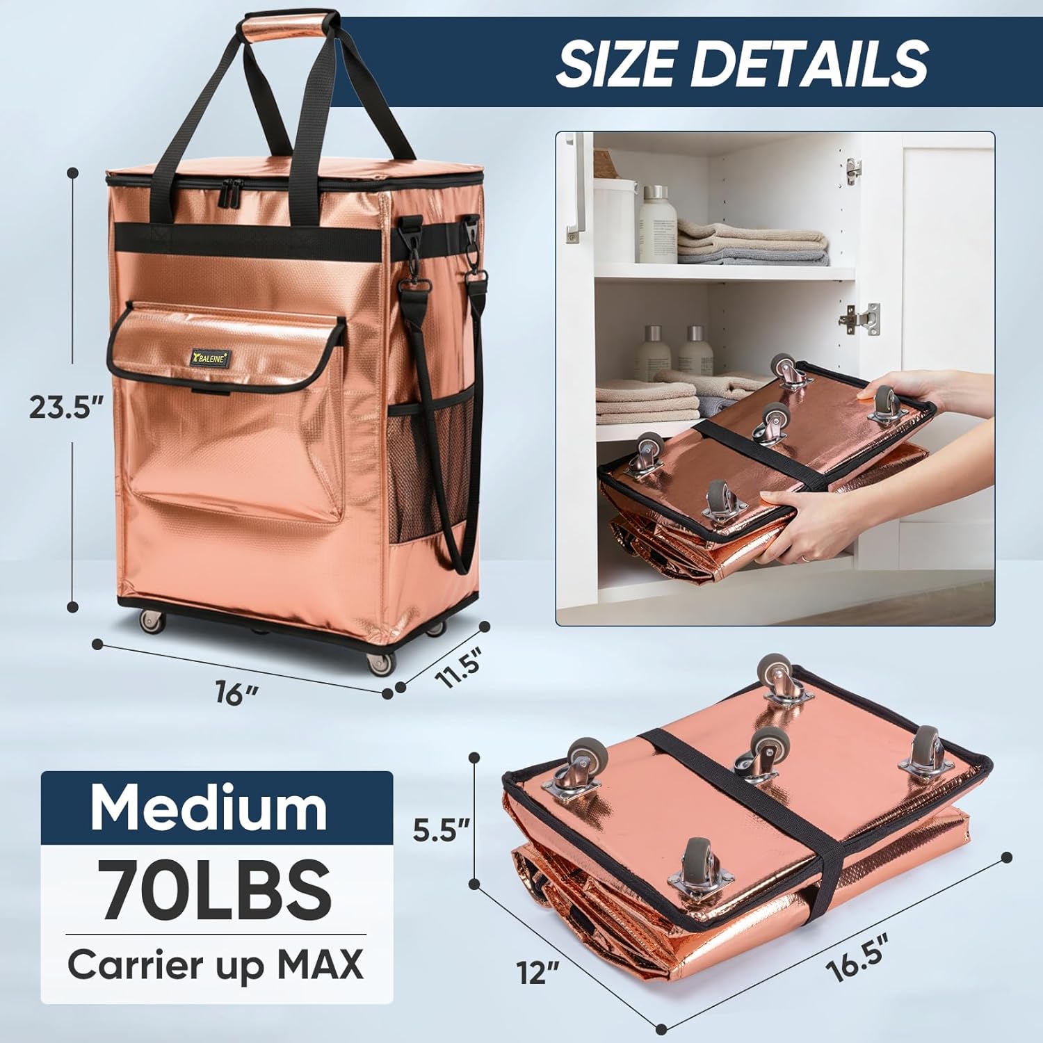 8 Pack Extra Large Moving Bags with Zipper & Carrying Handles & Reusable Grocery Bags on Wheel(16"×12"×24"）