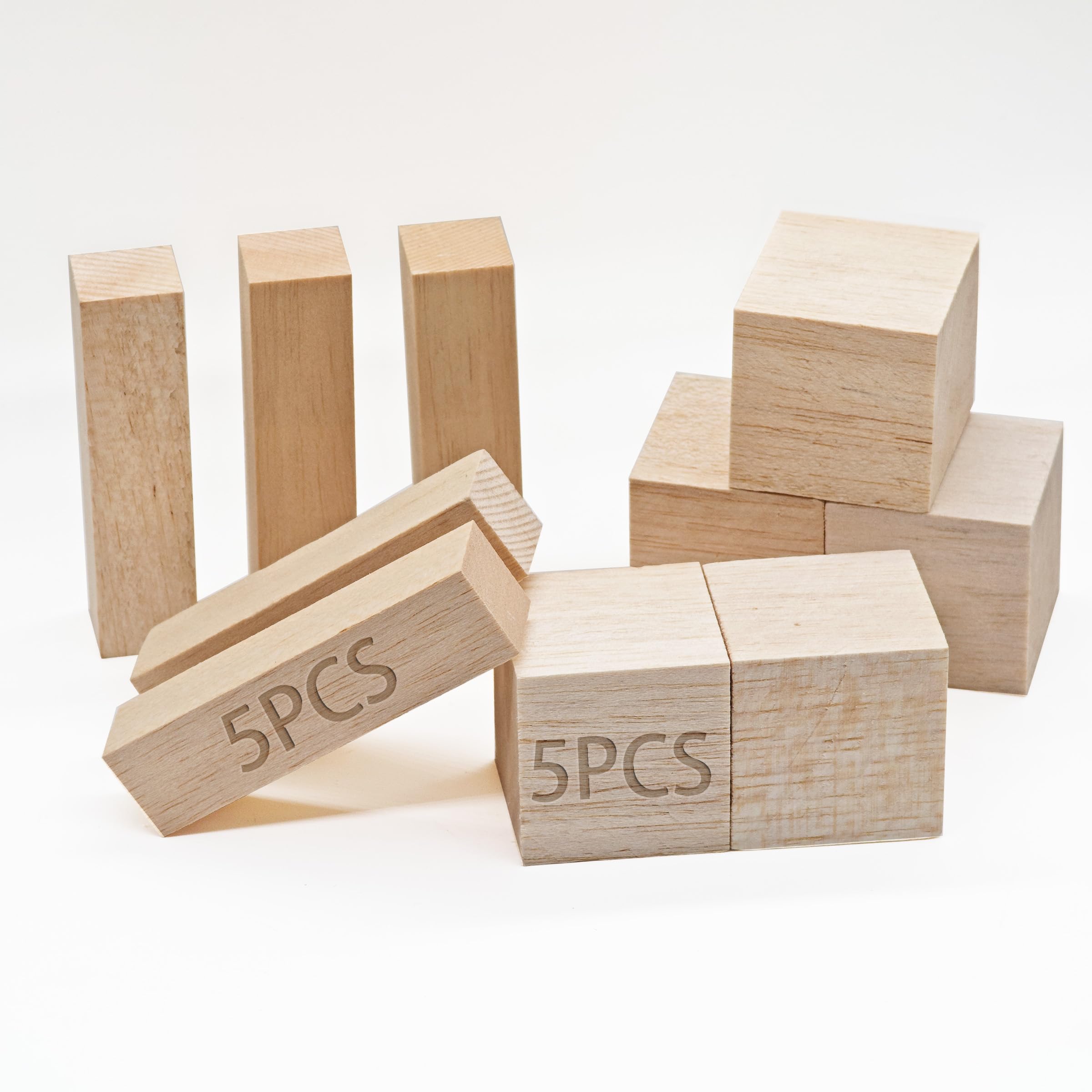 Balsa Wood Blocks,100x25x25mm 5PCS and 50x50x50mm 5PCS,Pack of 10