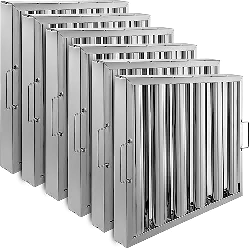 VBENLEM Paquete de 6 filtros de campana de 19.5 pulgadas de ancho x 15.5 pulgadas de alto, filtros de campana comercial de acero inoxidable 430 con